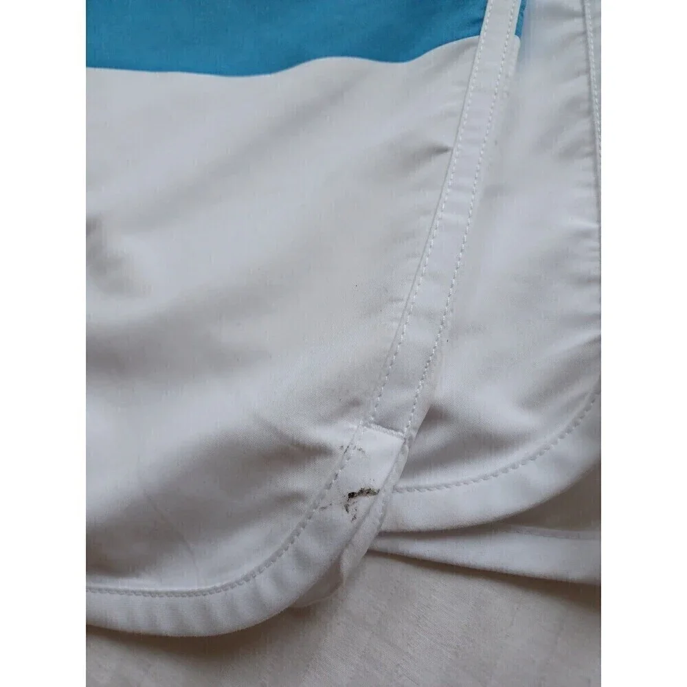 Old Navy mens swim trunks L white blue striped lace-up pockets board shorts flaw